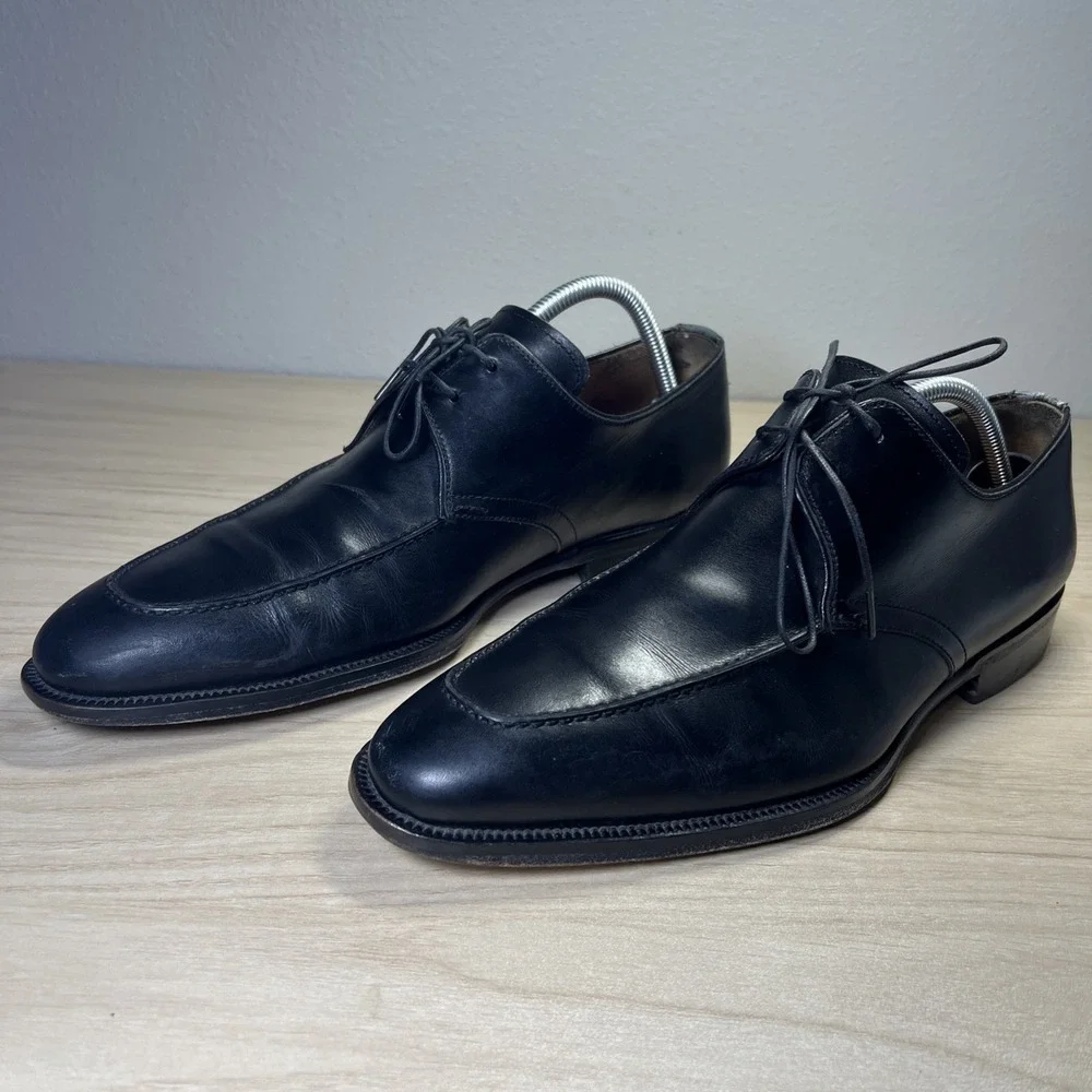 Magnanni Basilio Black Leather Oxford Apron Toe Made in Spain Men's 10   (12436)